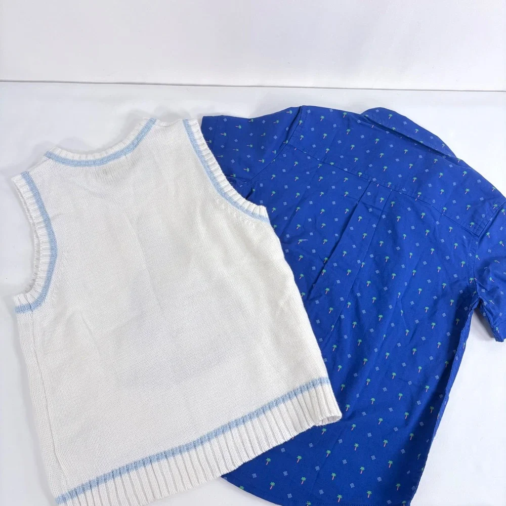 The Childrens Place 2 pc Bundle Blue White Sailboat Vest Palm Tree Shirt 4T NWT